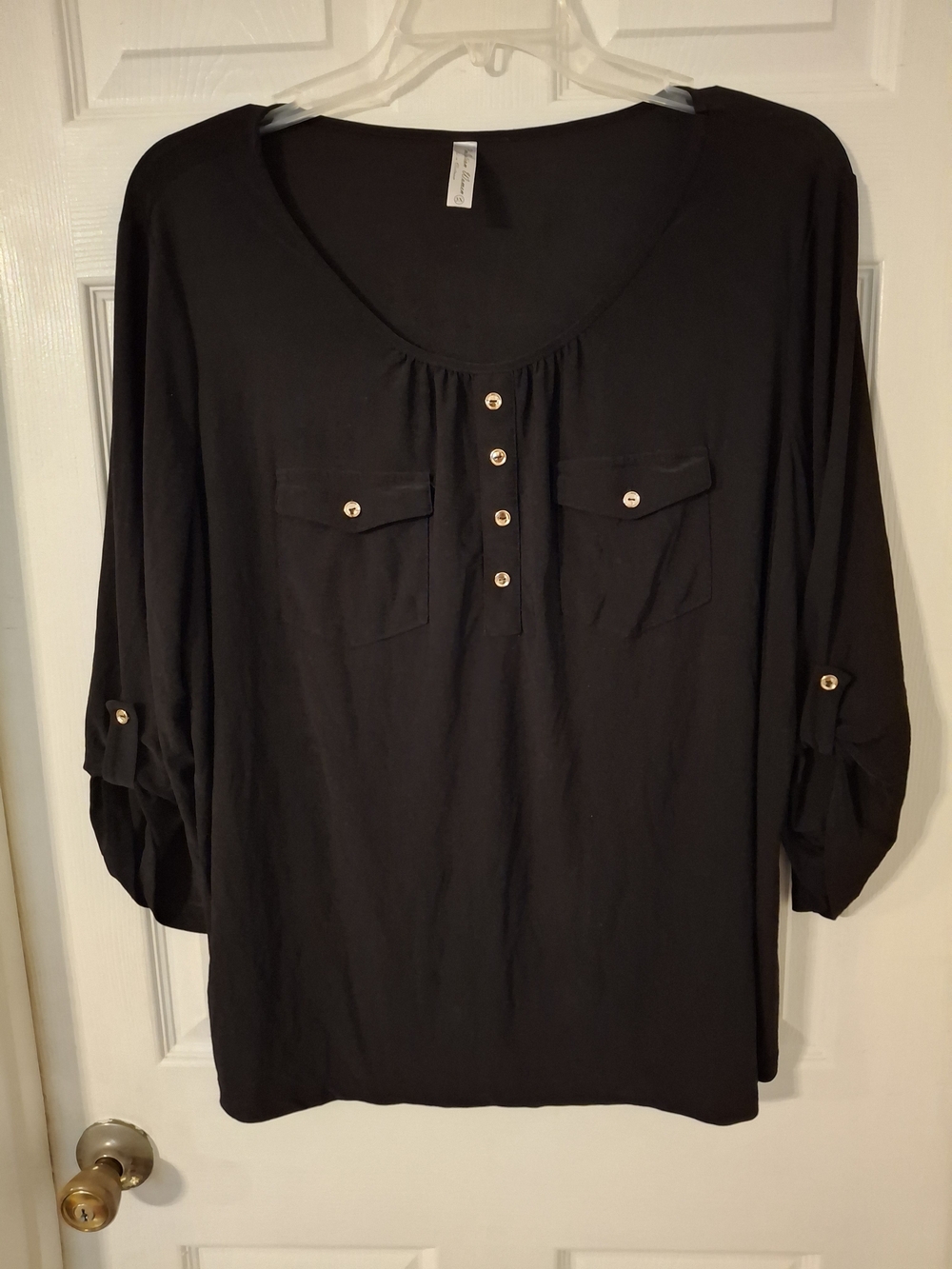 Perseption Black Scoop-Neck Button-Front Tunic